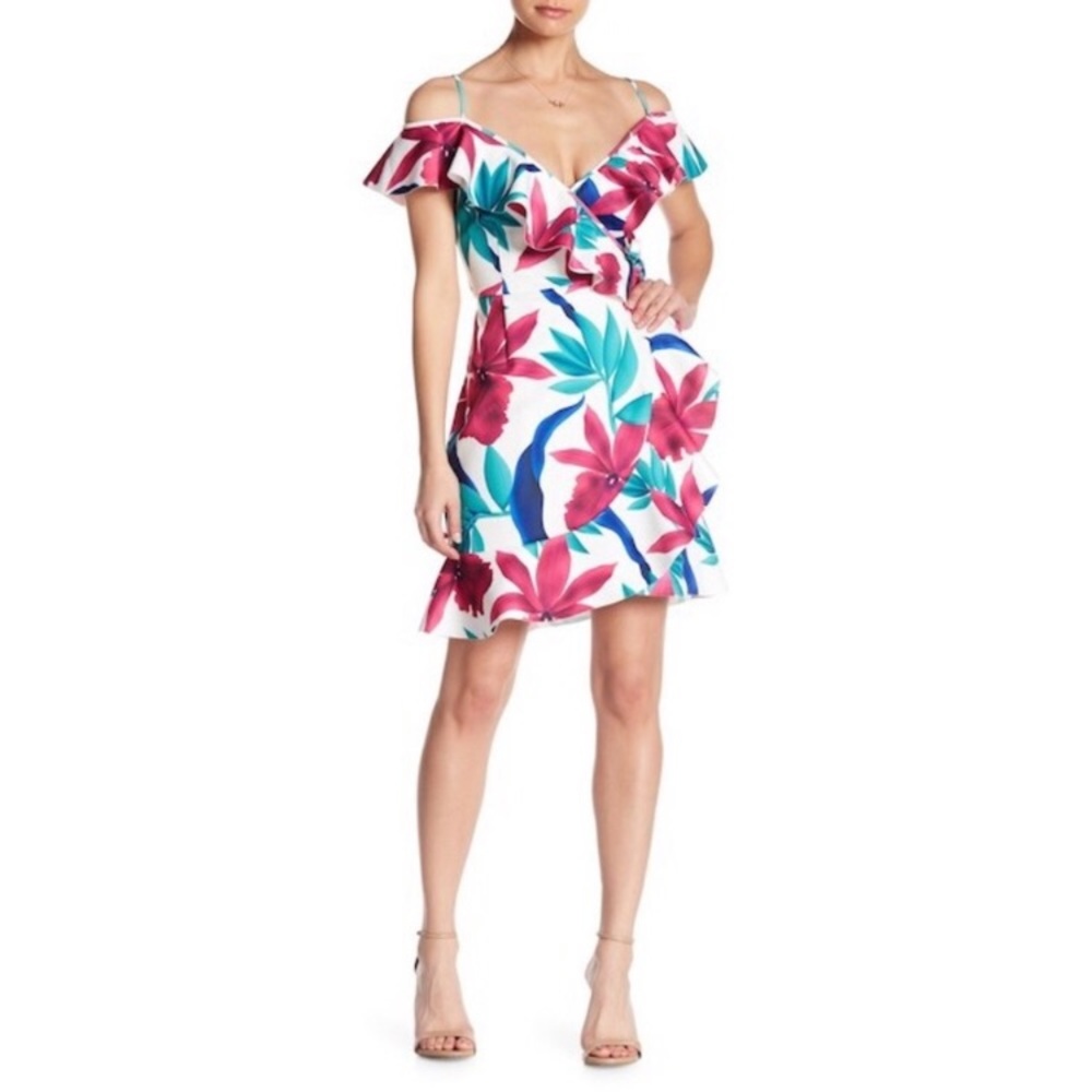 Alexia Admor Floral Cold Shoulder Ruffle Wrap Dres